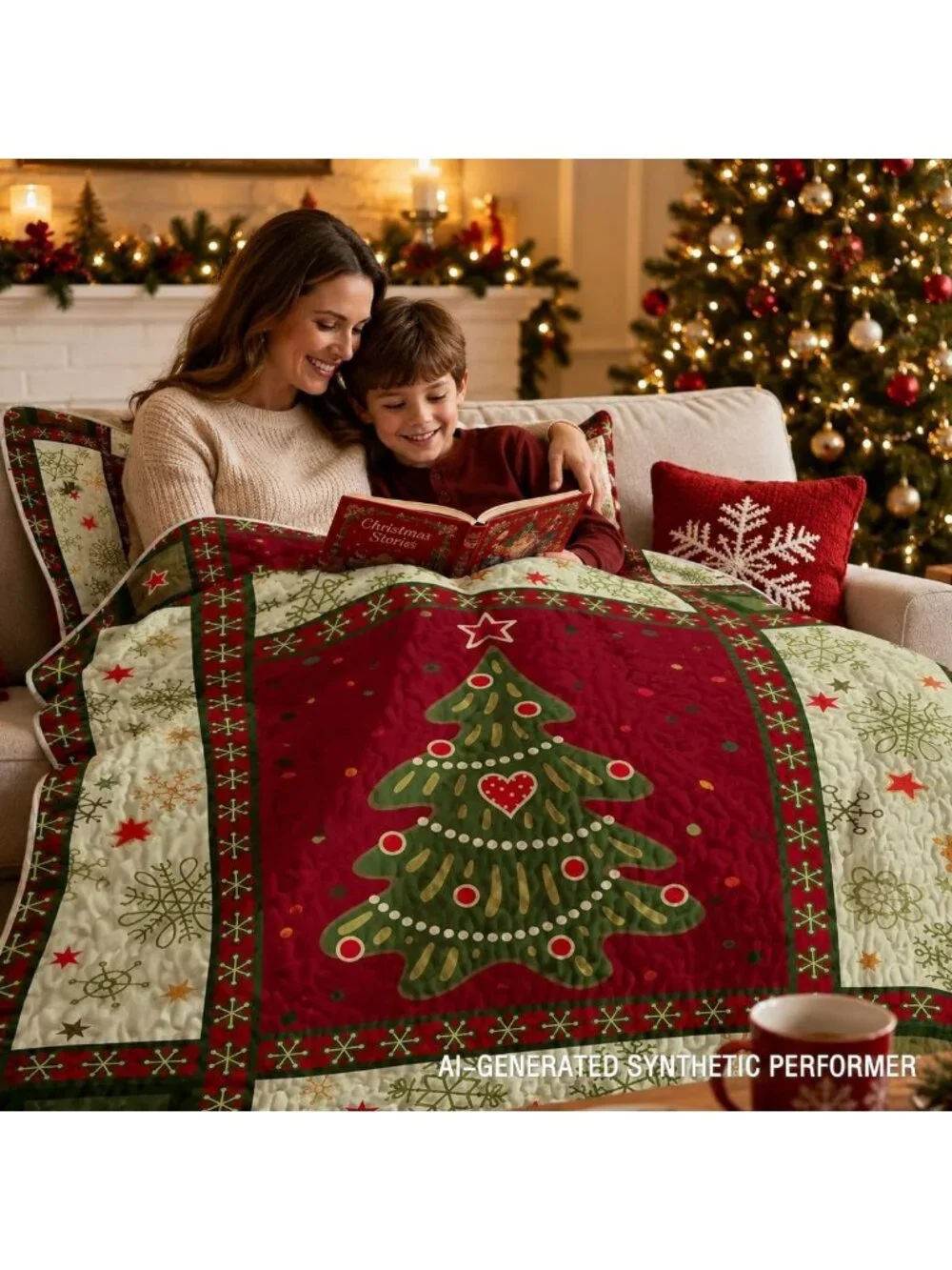 Cozy Christmas Tree Patchwork Queen Quilt Set - 3-Piece Bedspread for Holiday